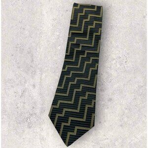 VERSUS VERSACE Silk Tie ITALY Black Gold Geometric W:3.8" EUC